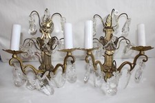 Ancienne paire d'appliques girandoles en bronze et pampilles cristal époque 1900
