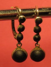 DORMEUSES-BOUCLES d'OREILLES 1900 PERLES JAIS MONTURE en ARGENT