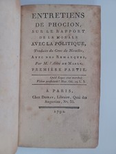 Mably - Entretiens de Phocion sur le rapport de la morale avec la politique 1792