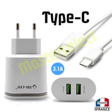 Chargeur double USB rapide secteur 3.1A pour telephone cable Type-C samsung