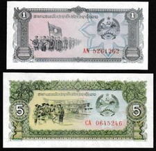 LAOS set 2 pieces 1 & 5 Kip