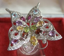 10gr BAGUE ARGENT MASSIF / OR BLANC 18K AMETHYSTE GRENAT  TOPAZE PERIDOT CITRINE