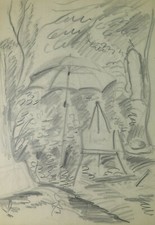 Dessin Ancienne Crayon Sur Papier Exterieur Jardin Outils Du Peintre BM53.6B