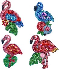 4 Pièces 5D DIY Flamant Diamant Peinture Portes-Clés, Strass Bricolage D