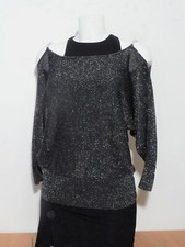 🌼 Pull Noir et Argenté à Bretelle Métal Argentée-Taille Unique- By Laetitia E&M