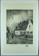 Pierre BOISSART "Vieilles maisons Rue des Foulons Bailleul Nord" Eau-forte orig.
