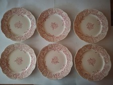 Six assiettes décor rose