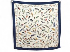 VINTAGE FOULARD HERMES LES PLUMES LINARES SOIE BLEUE CARRE 90CM BOITE SCARF 530€