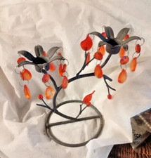 bougeoir noir a pampille rouge oranger