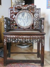 4  fauteuils dignitaire chinois incrustés nacre /pierre Chine  XIX Dynastie Qing