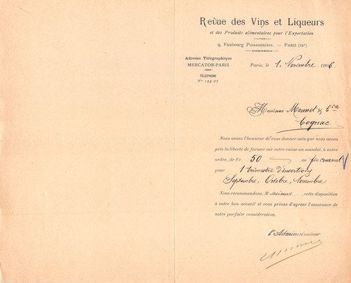 Facture 1906 revue - facture, des