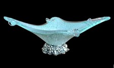 Ancienne Petite Coupe coupelle Vide Poche Verre Murano Socle Métal Décor Fruits 