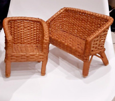 Salon de Poupée ANCIEN en Osier et rotin - Fauteuil, Canapé-  jouet 1970