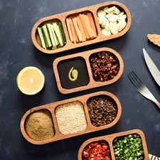 Ensemble de Coupelles à Épices en Bois Fait Main – Plateau de Service