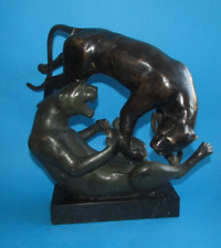 STATUE SCULPTURE EN BRONZE ANIMALIER panthers Panthères ART DECO bronze h 28cm