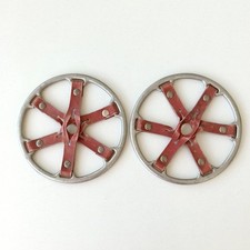 Très ancienne paire de rondelles de batons de ski  cuir rouge déco chalet