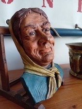Sculpture bois peint tête - sculpture,