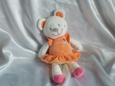 Doudou ours, robe orange, broderie oiseau, Kitchoun, Kiabi, Nicotoy