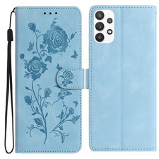 Étui cuir motif fleur rose