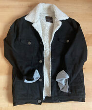 Veste en jean noir a col mouton blanc - M