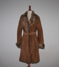 Women Long Length Lambskin and Fur Anagram Paris Size 12 US Ladies Leather Coat