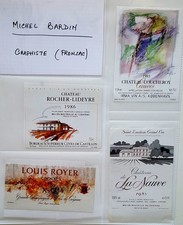 ? Lot 45 Etiquettes Illustrateur Michel BARDIN -Pomerol St-Emilion Chateauneuf
