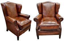 Chesterfield Earchairs (lot de 2) cuir marron ancien, fabriqué au Royaume-Uni