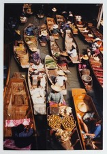 Marché barques rivière, Asie? couleurs - Photo vintage snapshot