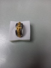 BAGUE/ANNEAU MÉTAL ARGENTÉ & DORE ROTATIVE CROIX AVEC JESUS