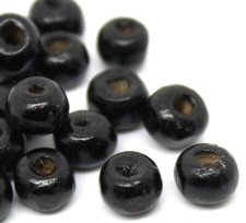 50 Perles en Bois 6mm Couleur Noir