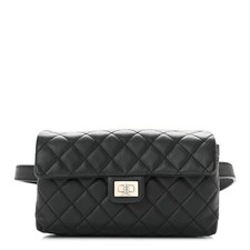 Chanel Grained Calfskin Quilted 2.55 Flap Belt Bag Clutch in Black