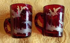 2 Anciens petits  verres gobelets gravés  chasse renard cristal de Bohême DN3874