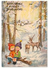 Carte Postale Vintage Non Voyagee Joyeux Noel Foret Enfants Cerf Faon