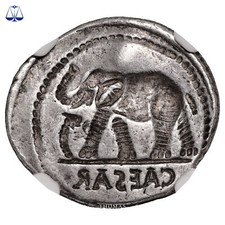 Jules César - Denier éléphant - Frappe Incuse - NGC Strike: 3/5 - Surface: 2/5