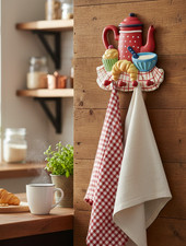 Accroche-Torchons Vintage en Plâtre– Porte-Torchons Mural Motif "Petit Déjeuner"