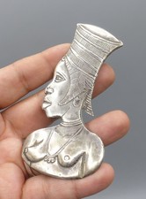 Grande Broche Ancienne Argent Massif Africaniste Femme - Old Brooch Testé
