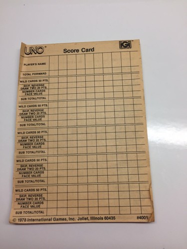 Uno deluxe score card - score,