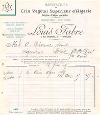 1908 MANUFACTURE DE CRIN VEGETAL SUPERIEUR D ALGERIE LOUIS FABRE A MARSEILLE