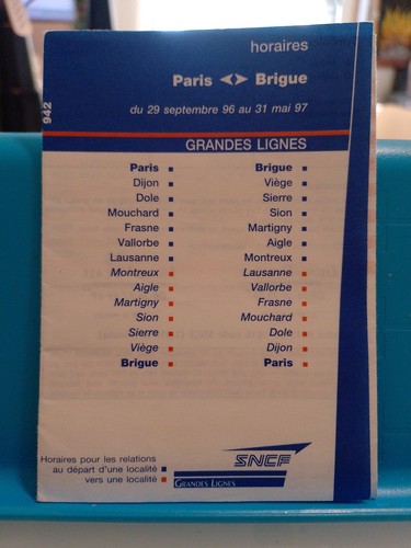 Horaires paris brigue 1996 97 - paris, 1996/97