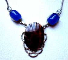 COLLIER verre bleu & argenté