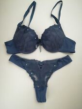 Ensemble soutien gorge 80B / 36 lingerie sexy Brodé Fleurs bleu Vêtement Femme
