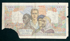 Banque de France. Beau billet de 5000 Francs Empire Français 1942. Etat TB-/TB