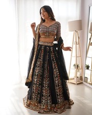 Semi-point traditionnel indien Georgette Lehenga Choli femmes fête mariage