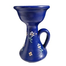 Bougeoir Vase Soliflore En Terre Cuite Décor De Fleurs Signé (A Identifier)