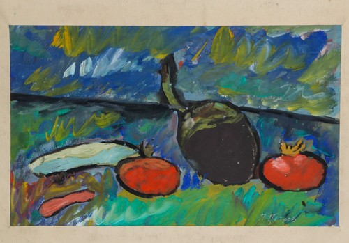 Vintage gouache painting still