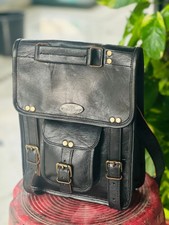 Sacoche noire pour homme bandoulière en cuir chèvre véritable messager vintag...