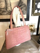 sac ancien cuir rose façon croco de Boissy antique vintage 1960 pink Leather Bag