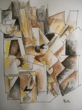 aquarelle et encre cubiste