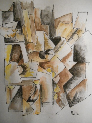 Aquarelle encre cubiste - encre,