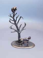 Statuette Étain Michel Laude Le Chat Et Le Chien Dans L'arbre En Étain 